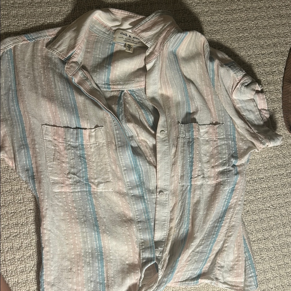Cloth And Stone Blue And Pink Striped Shirt